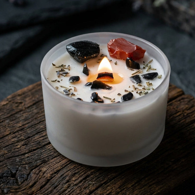 Vela de cristales Chakra Raíz · NŪMEN MIND