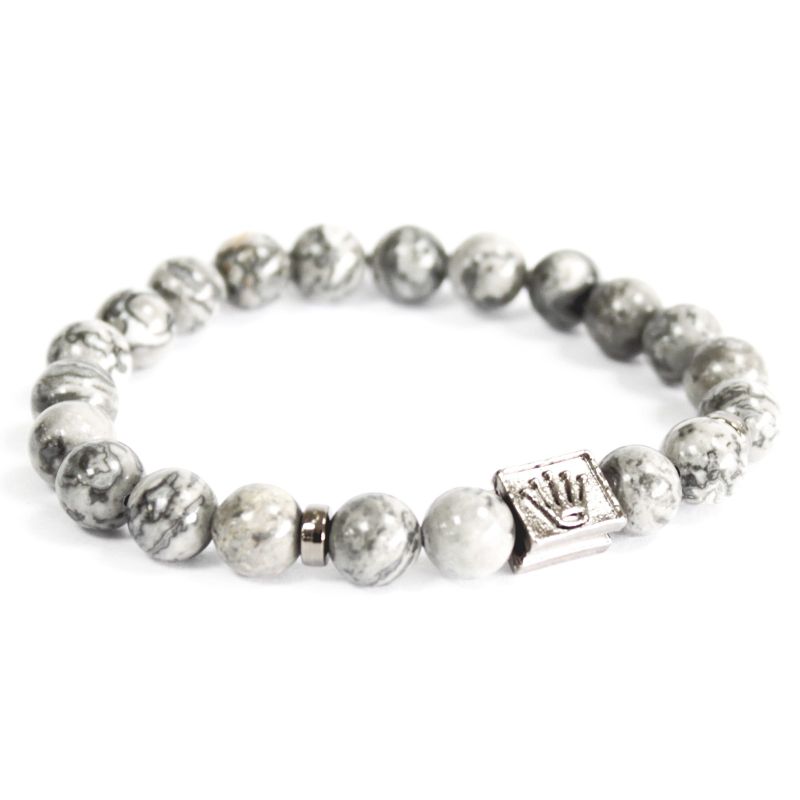 Pulsera de ágata gris con corona · NŪMEN MIND