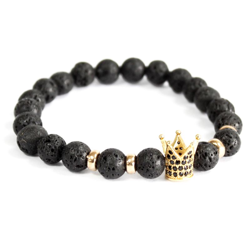 Pulsera de piedra de lava con corona dorada · NŪMEN MIND