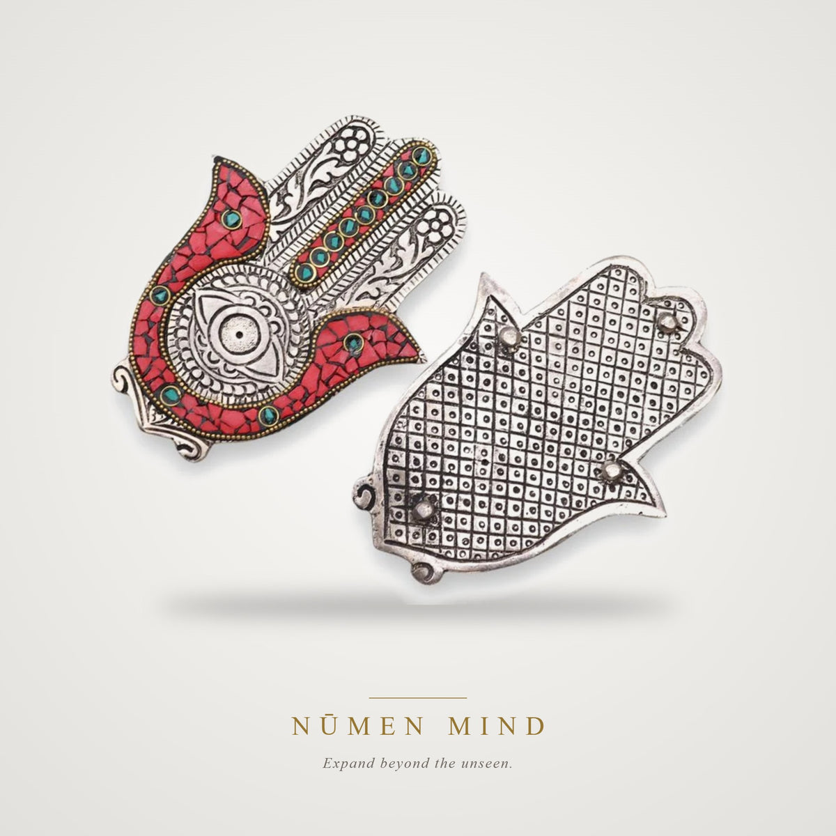 Porta Incienso Hamsa Rojo y Verde · 13 cm – NŪMEN MIND