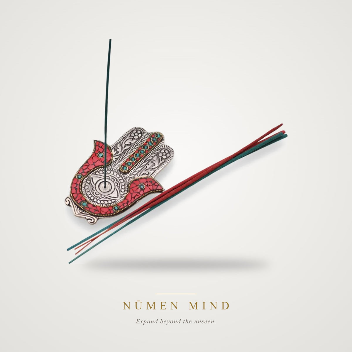 Porta Incienso Hamsa Rojo y Verde · 13 cm – NŪMEN MIND