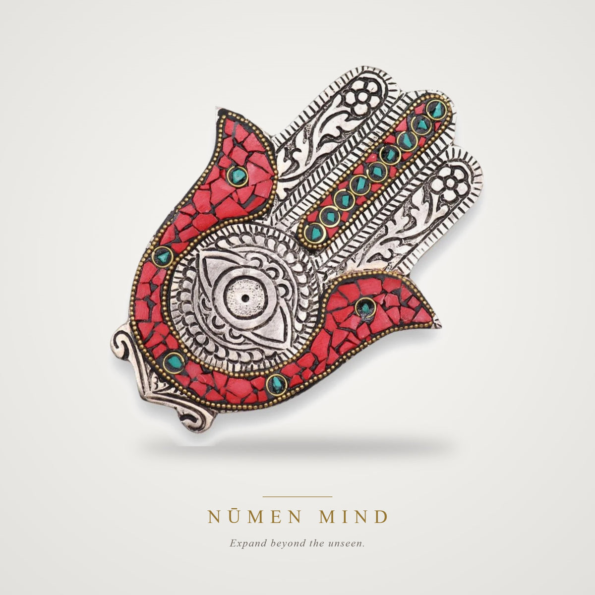 Porta Incienso Hamsa Rojo y Verde · 13 cm – NŪMEN MIND