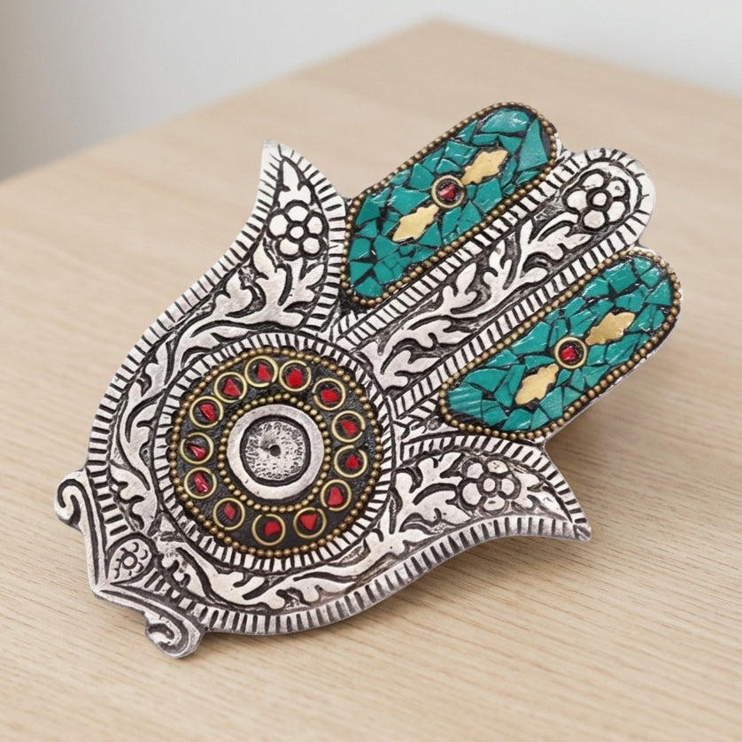 Porta Incienso Hamsa Verde · 13 cm – NŪMEN MIND