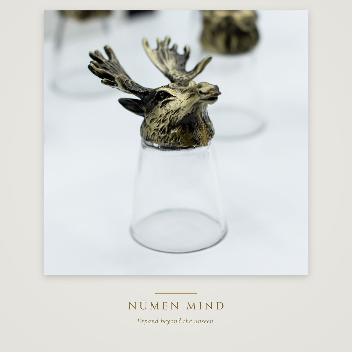 Vasos de chupito con animales del bosque en bronce · NŪMEN MIND