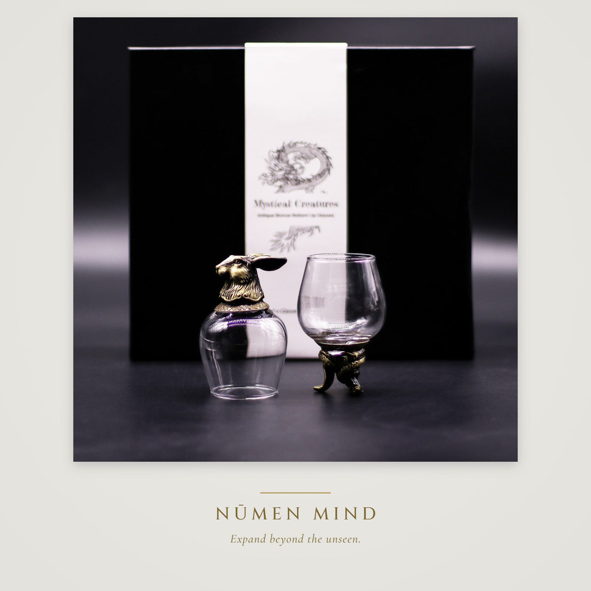 Copas con animales míticos en bronce · NŪMEN MIND