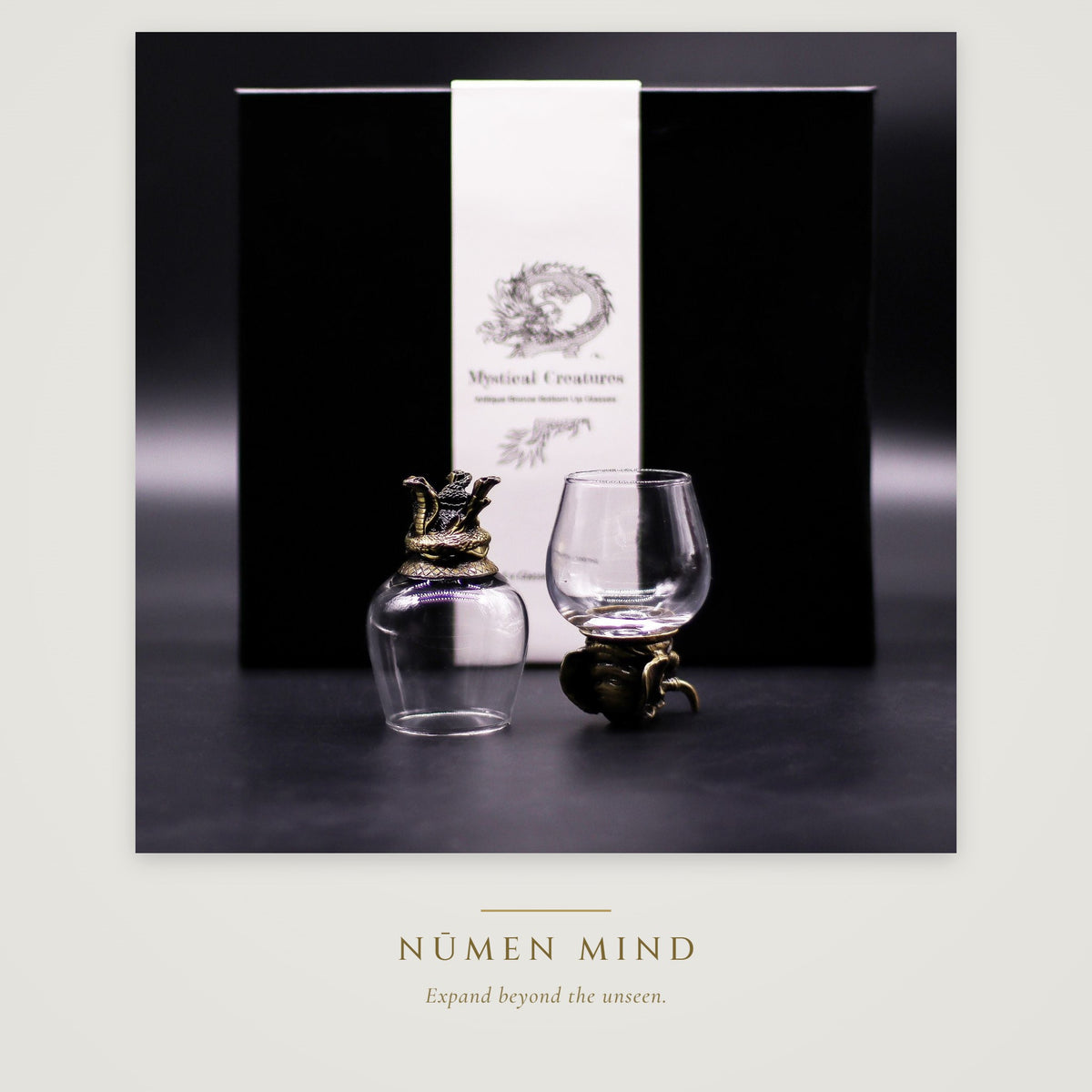 Copas con animales míticos en bronce · NŪMEN MIND