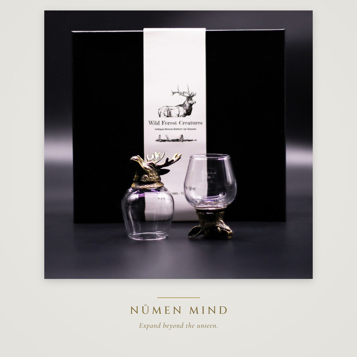 Copas con criaturas del bosque en bronce · NŪMEN MIND
