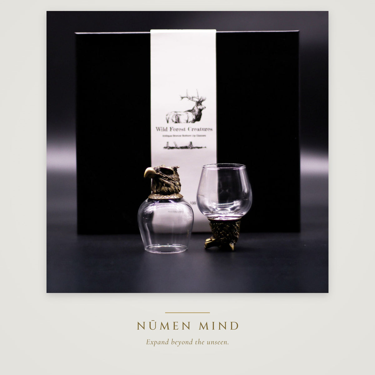 Copas con criaturas del bosque en bronce · NŪMEN MIND